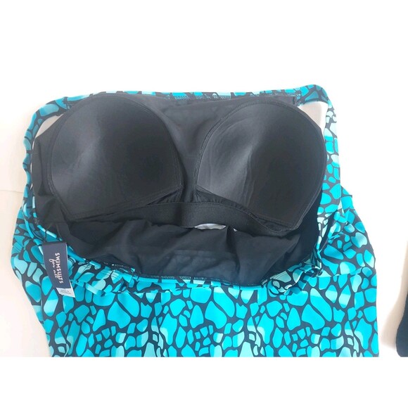 NWT Ladies Swimsuits For All 2 Pc Turquoise/Black Tankini Set W/Bra Size 18 - Picture 6 of 6